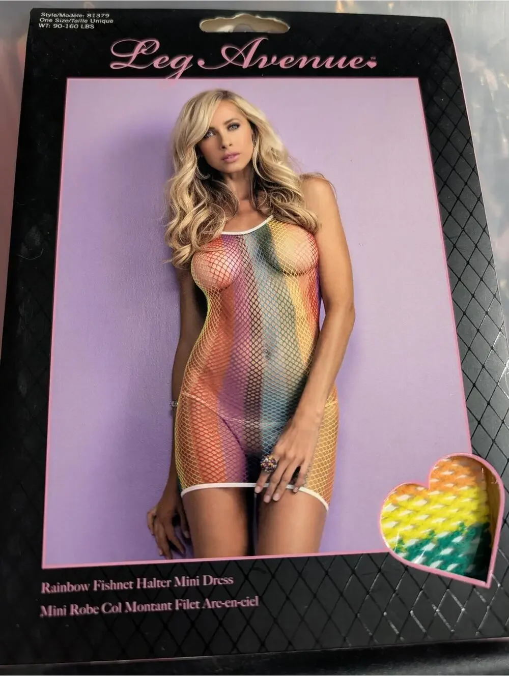 LEG AVENUE VINTAGE Rainbow Stripes Halter Fishnet Mini Dress